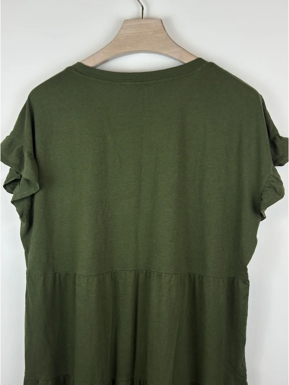 J.Crew Women's Olive Green Ruffle Sleeve Tiered Cotton Dress XL